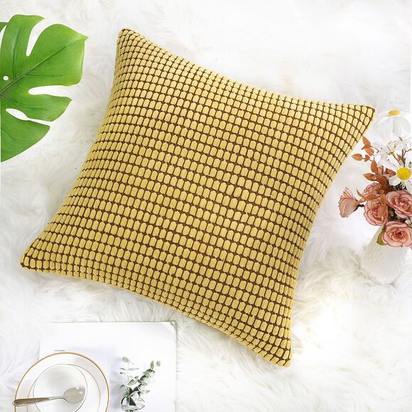 Soft Corduroy Throw Pillow Cover Sofa Cushion Cover 18" x 18" Yellow - Picture 3 of 6